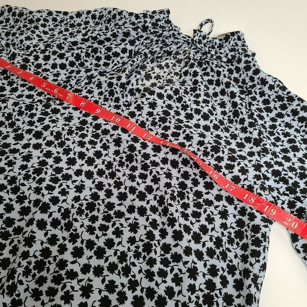 NWT H&M Floral Shift Dress Ruffle Collar Sz 4 Pockets Keyhole Tie Neck Navy Blue - Picture 7 of 12